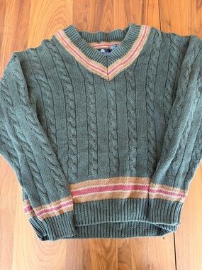 Patterned Knit V-Neck Sweater